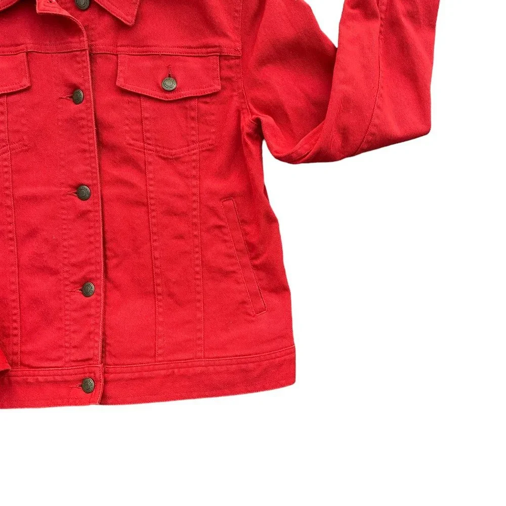 Lauren Jeans Co. Ralph Lauren Y2K Vintage Red Denim Trucker Jean Jacket Preppy-S - Picture 5 of 13
